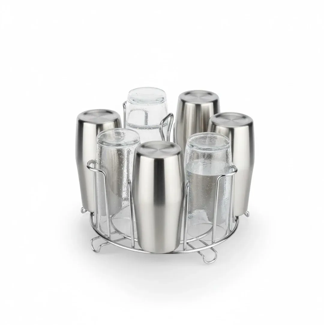 Stainless Steel Glass Stand – Round Kitchen Holder | Storenzo - Detailed Feature View 2