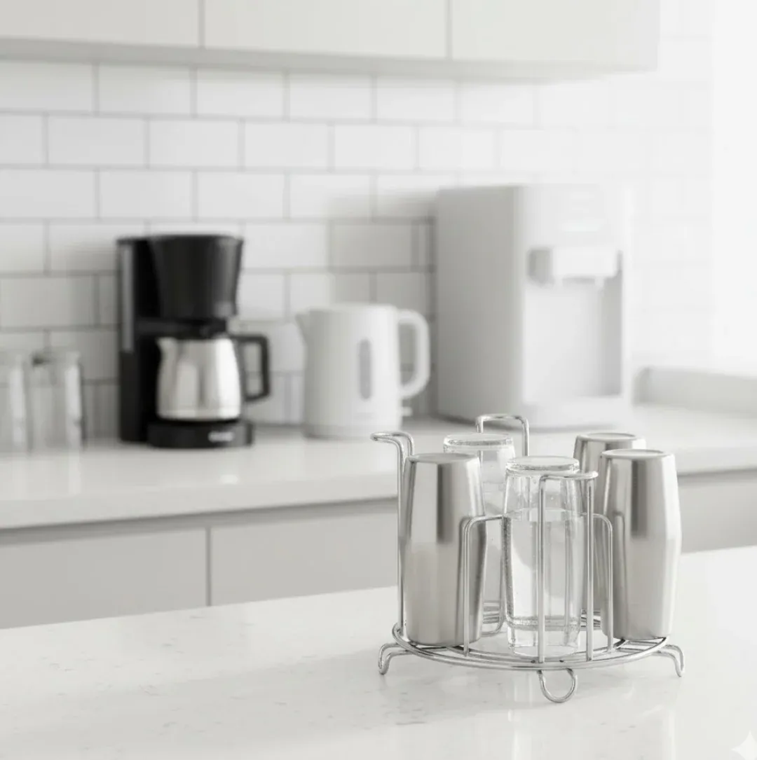 Stainless Steel Glass Stand – Round Kitchen Holder | Storenzo - Detailed Feature View 3