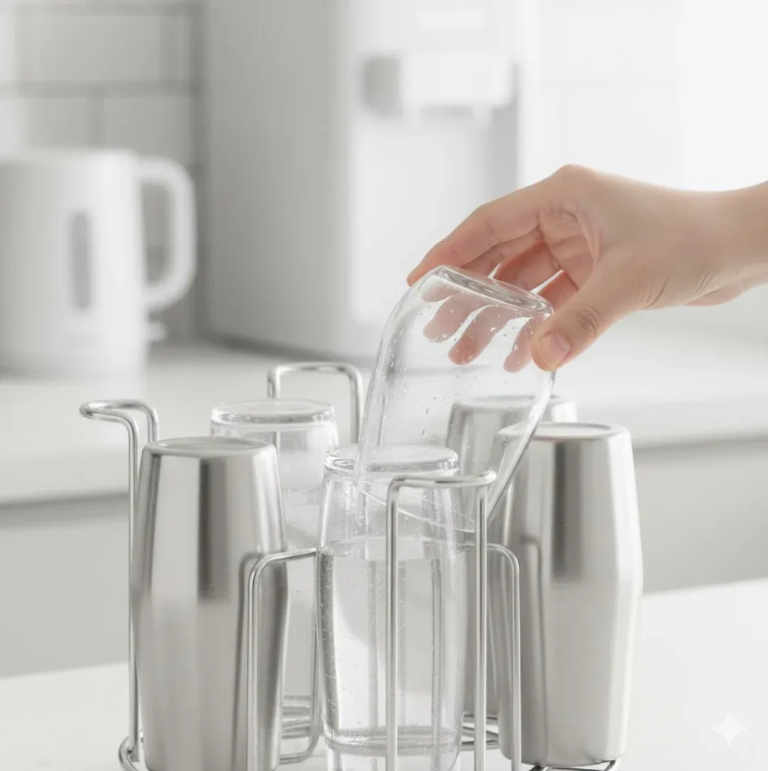 Stainless Steel Glass Stand – Round Kitchen Holder | Storenzo - Detailed Feature View 1