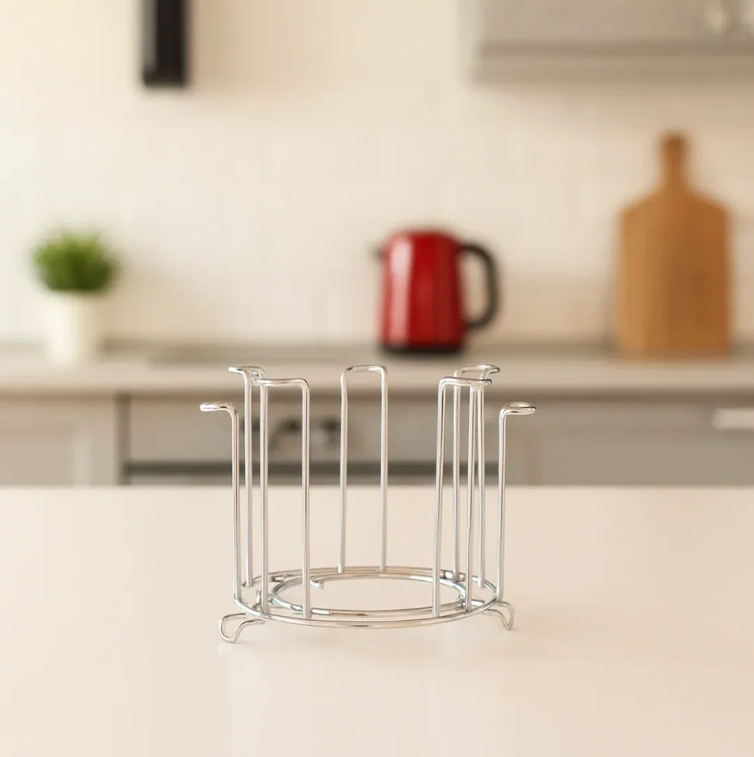 Stainless Steel Glass Stand – Round Kitchen Holder | Storenzo - Detailed Feature View 4