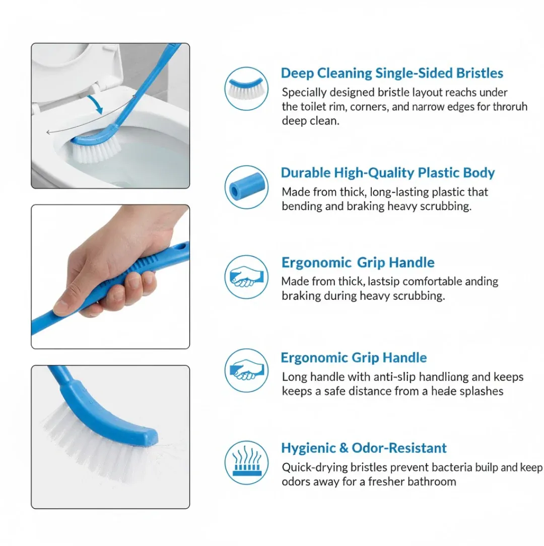 Toilet Cleaning Brush – Ergonomic, Long Handle | Velvet Wipe - Detailed Feature View 4