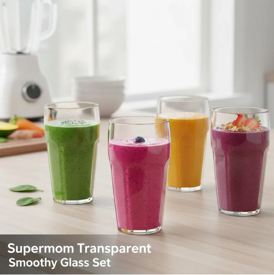 Transparent Smoothie Glass Set – 6 Durable 300ml Tumblers - Detailed Feature View 1