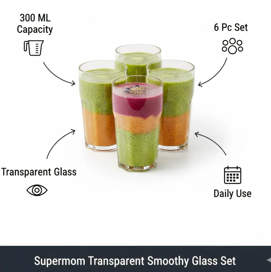 Transparent Smoothie Glass Set – 6 Durable 300ml Tumblers - Detailed Feature View 2