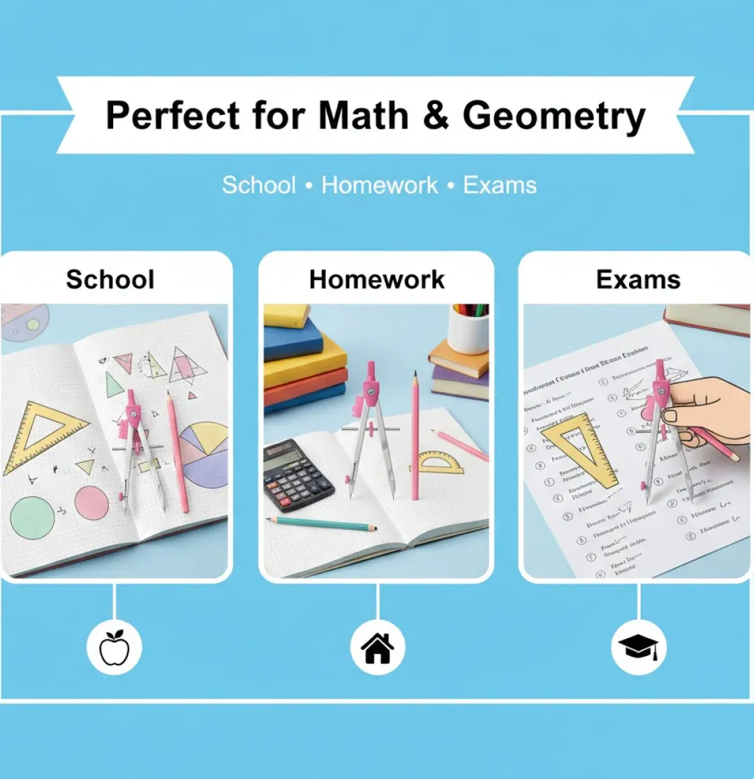 Student Geometry Compass Set – 4-in-1 Precision Drawing Kit - Detailed Feature View 3