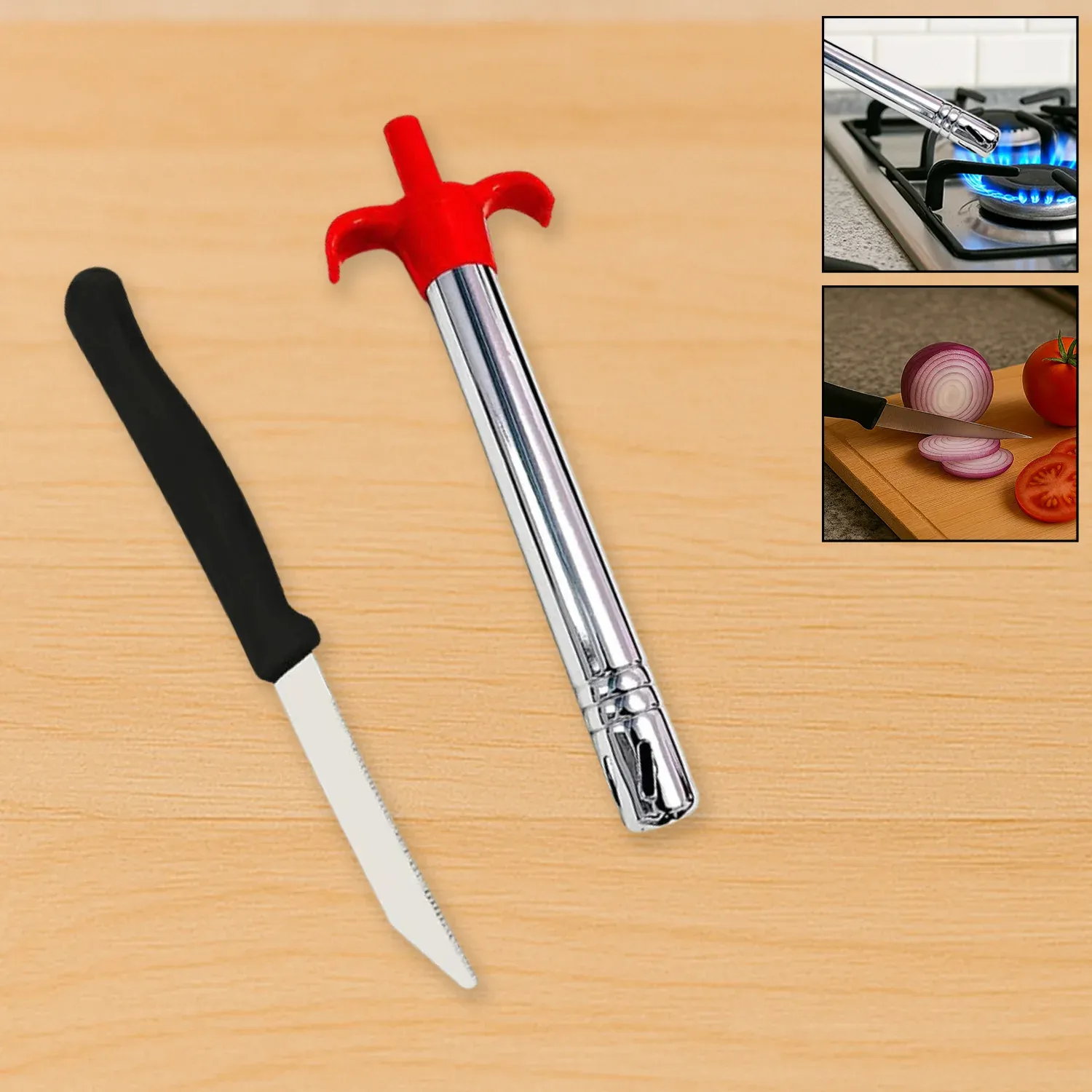 Premium Stainless Steel Gas Lighter & Knife Set – 2-in-1 Kitchen Tool | ChefArmor - Buy Online at Alikart
