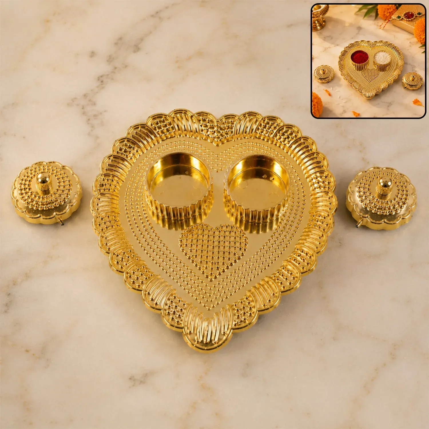 Premium Heart Shaped Kumkum Holder – Elegant Puja Decor for Daily & Festive Rituals - Buy Online at Alikart