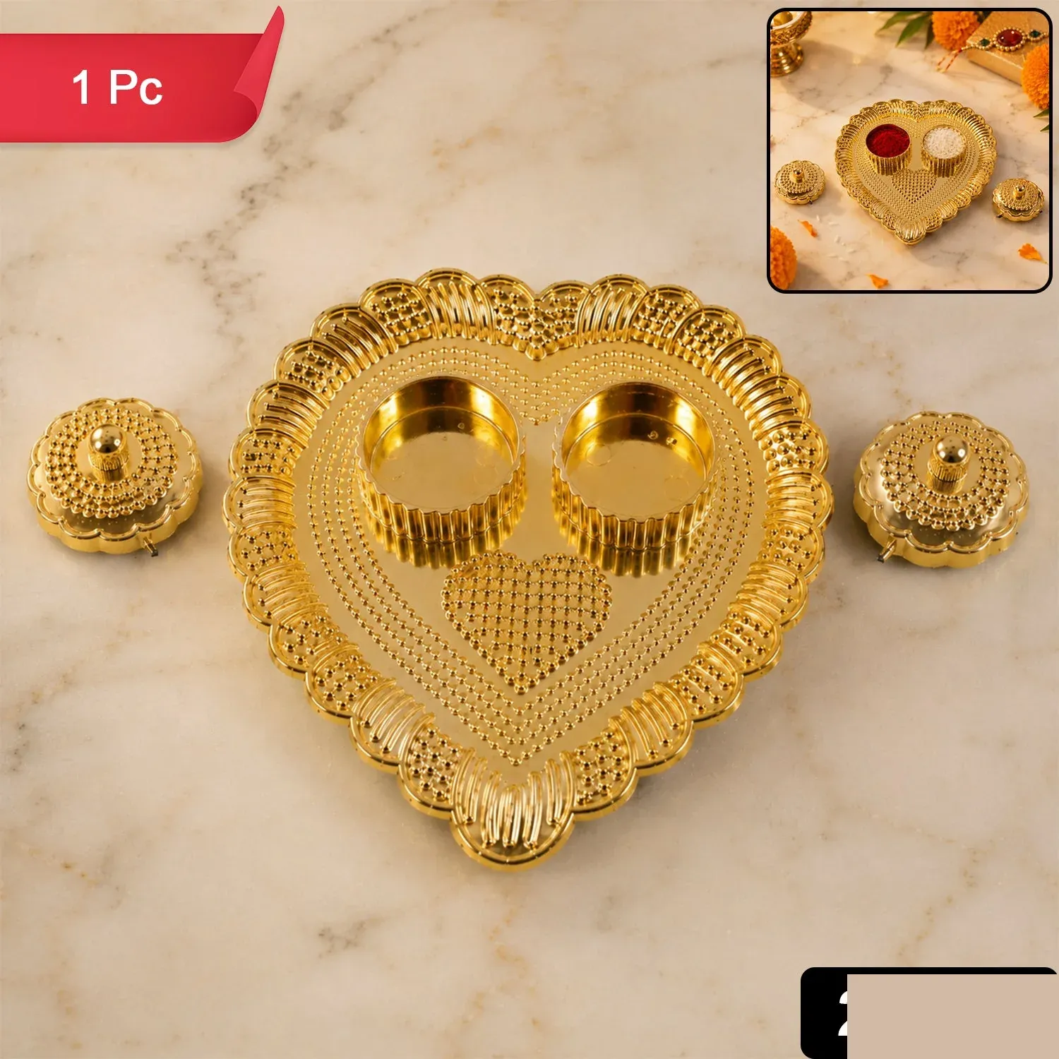 Heart Shaped Kumkum Holder – Elegant Puja Decor for Daily & Festive Rituals - Detailed Feature View 1