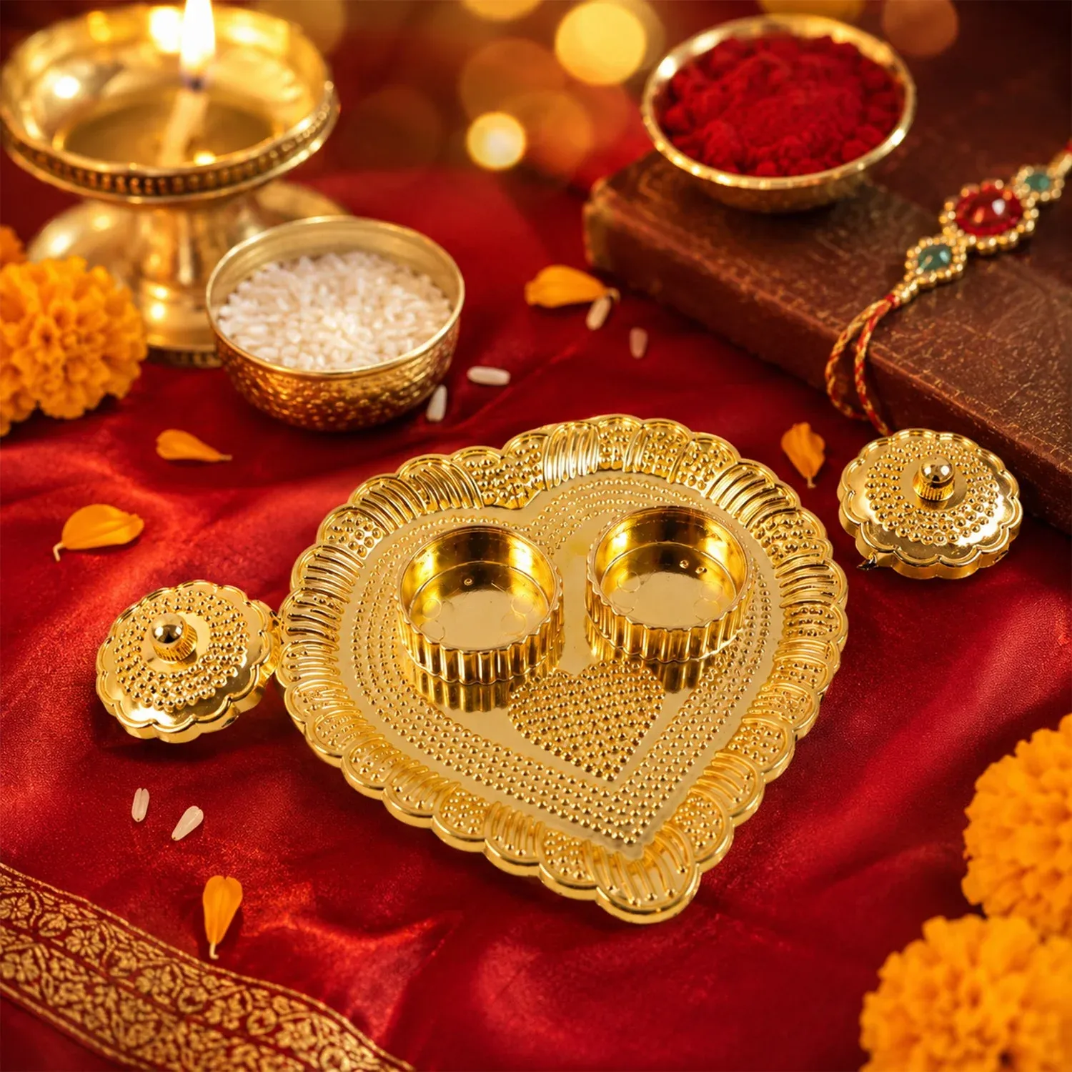 Heart Shaped Kumkum Holder – Elegant Puja Decor for Daily & Festive Rituals - Detailed Feature View 3