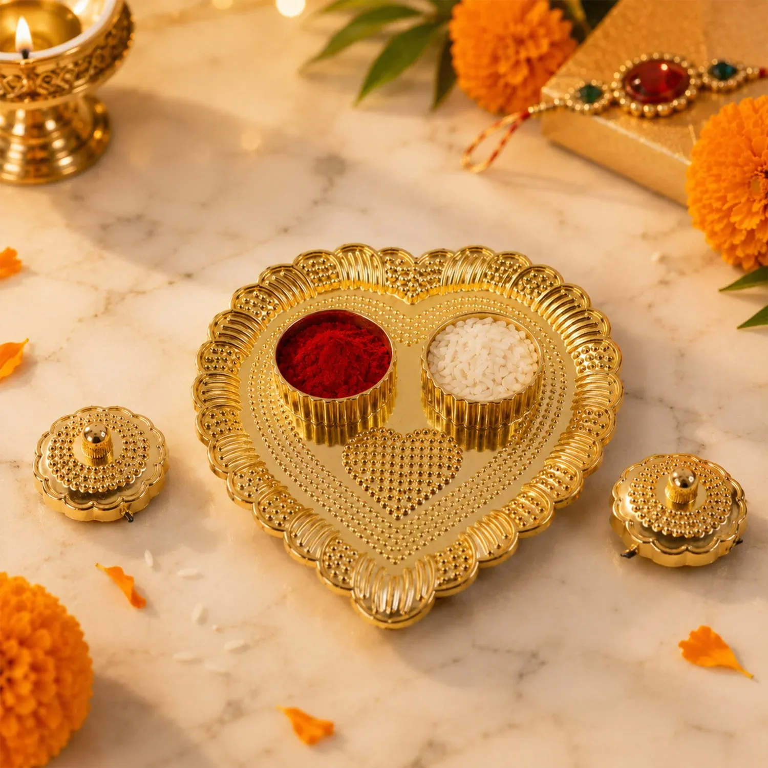 Heart Shaped Kumkum Holder – Elegant Puja Decor for Daily & Festive Rituals - Detailed Feature View 7