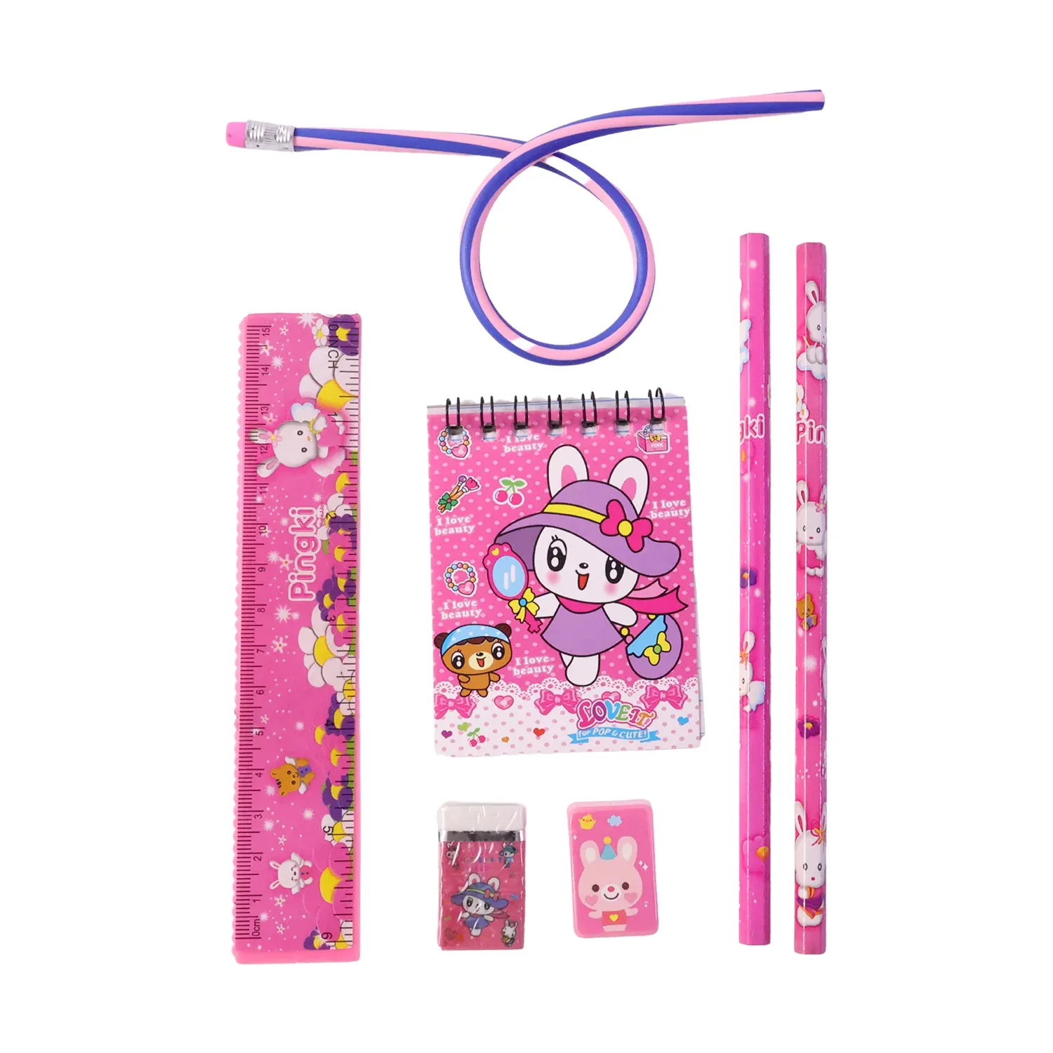 Kids Stationery Set – 7-in-1 Cute Pink Gift Pack for Girls - Detailed Feature View 3