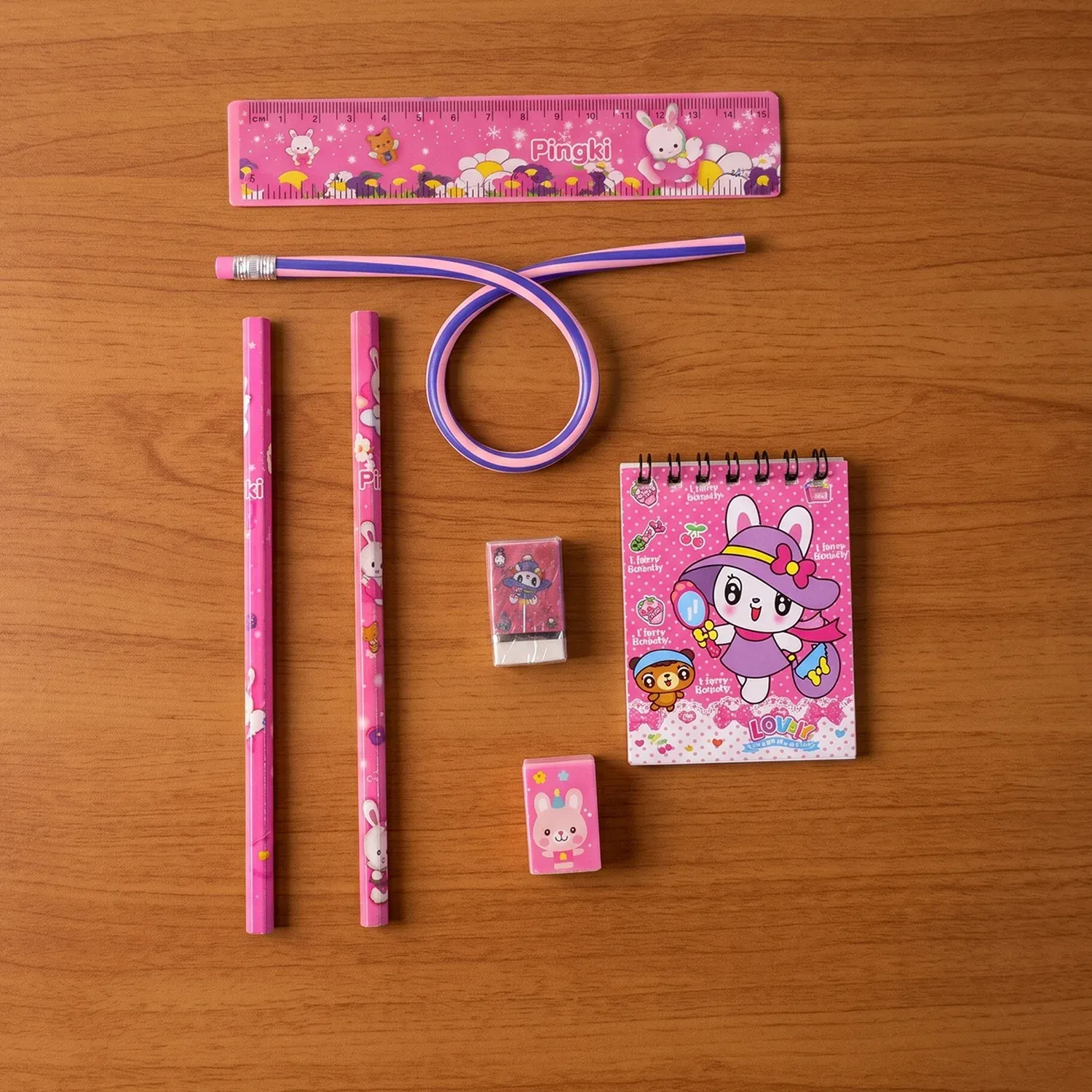 Kids Stationery Set – 7-in-1 Cute Pink Gift Pack for Girls - Detailed Feature View 7