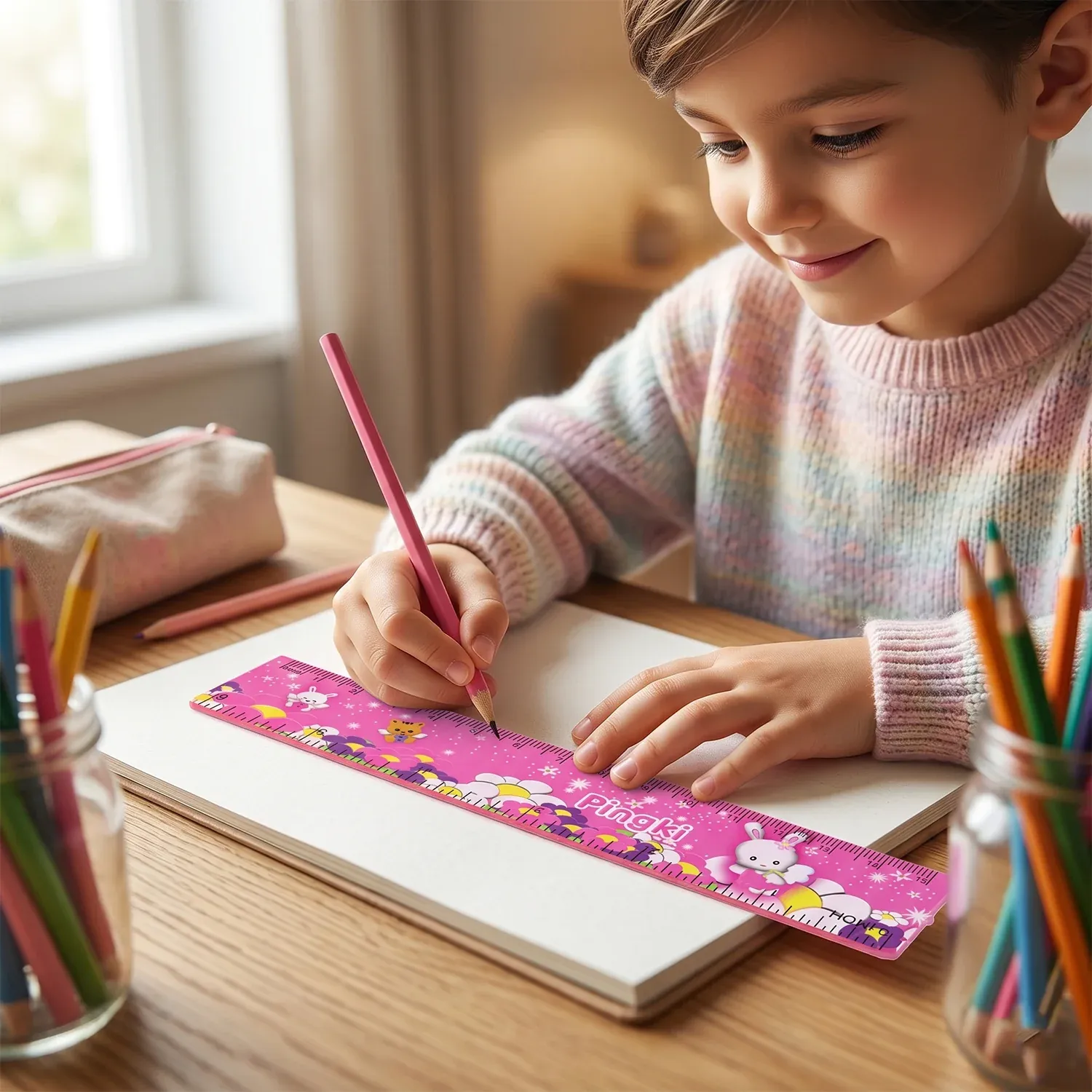 Kids Stationery Set – 7-in-1 Cute Pink Gift Pack for Girls - Detailed Feature View 4