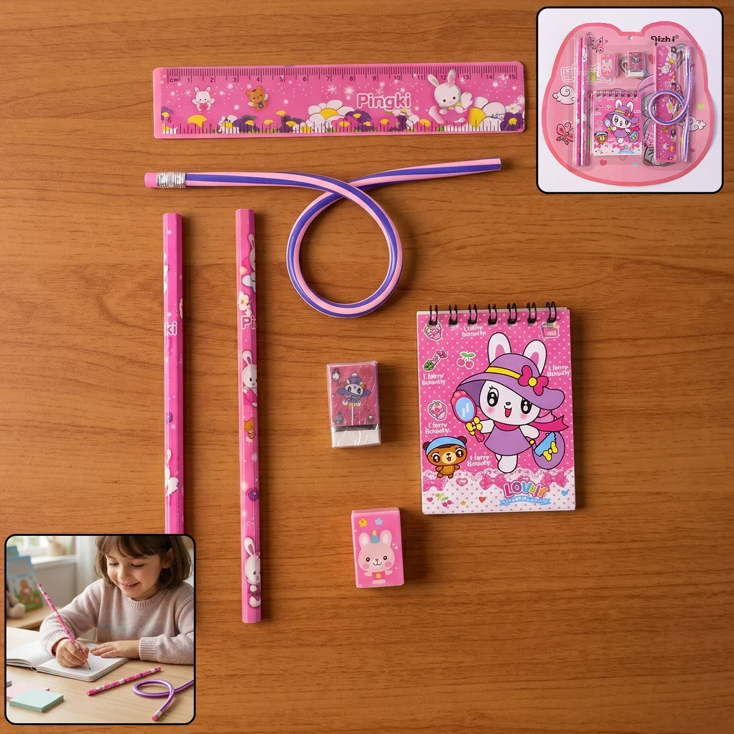 Premium Kids Stationery Set – 7-in-1 Cute Pink Gift Pack for Girls - Buy Online at Alikart