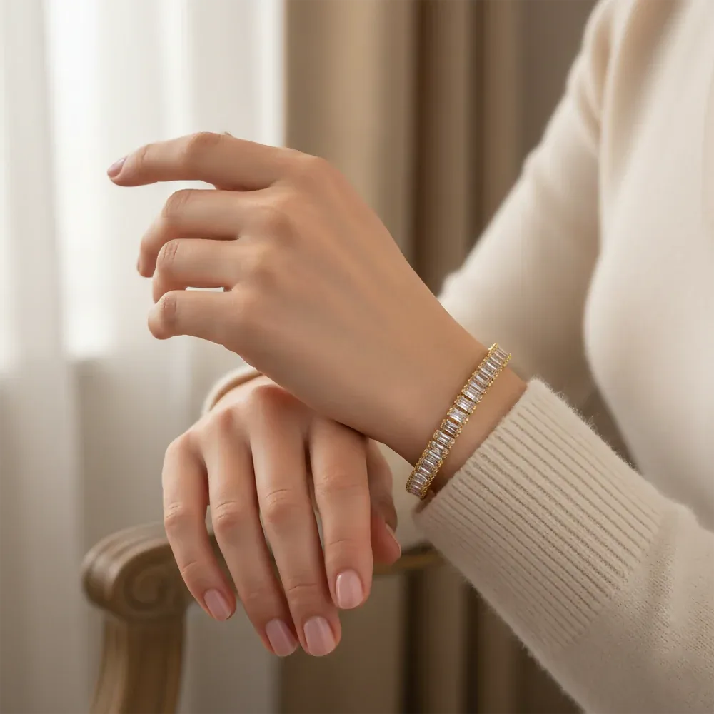 American Diamond Bracelet – Gold Finish for Women
