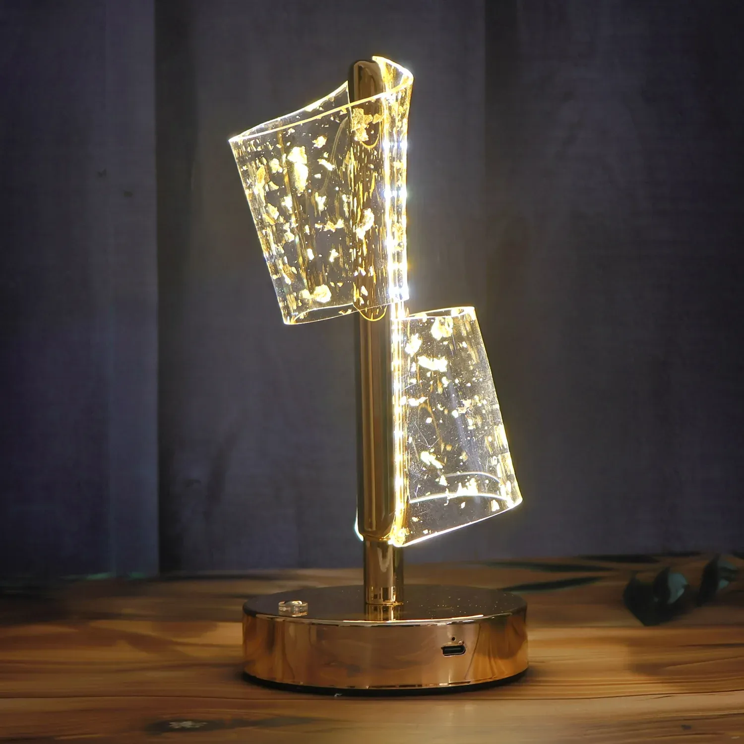Golden Crystal LED Double Shade Table Lamp – Elegant USB Charging Light - Detailed Feature View 5