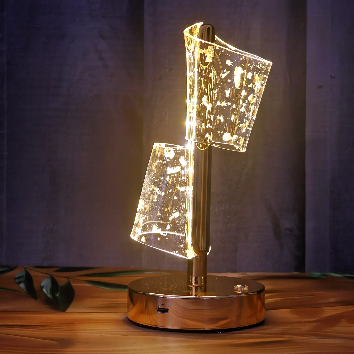 Golden Crystal LED Double Shade Table Lamp – Elegant USB Charging Light - Detailed Feature View 2