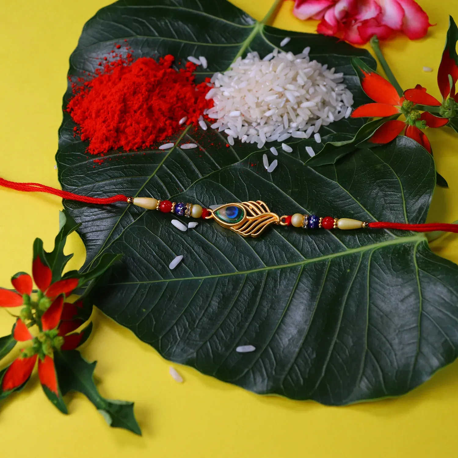 Premium Peacock Rakhi, Elegant Beaded Design for Brothers, Handcrafted - Buy Online at Alikart