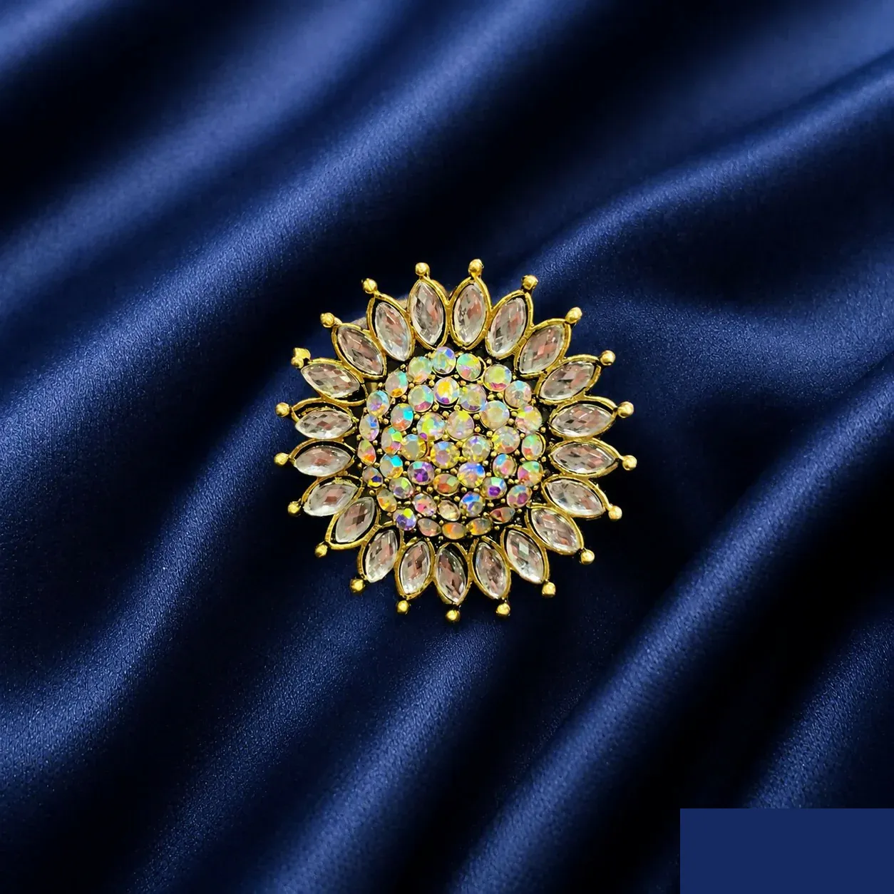 Pearl Kundan Floral Statement Ring – Elegant Gold Plated Design for Women - Detailed Feature View 2