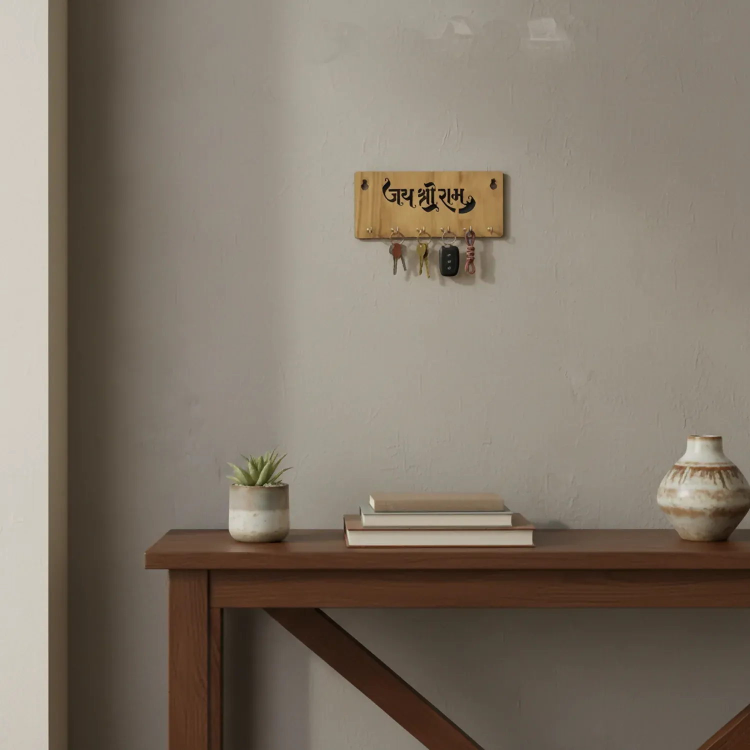 Jay Shree Ram Wooden Key Holder – Handcrafted MDF Wall Organizer - Detailed Feature View 5