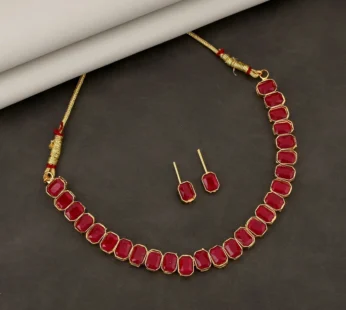 Gold-Toned Choker Set with Ruby Maroon Stones – Elegant Jewellery