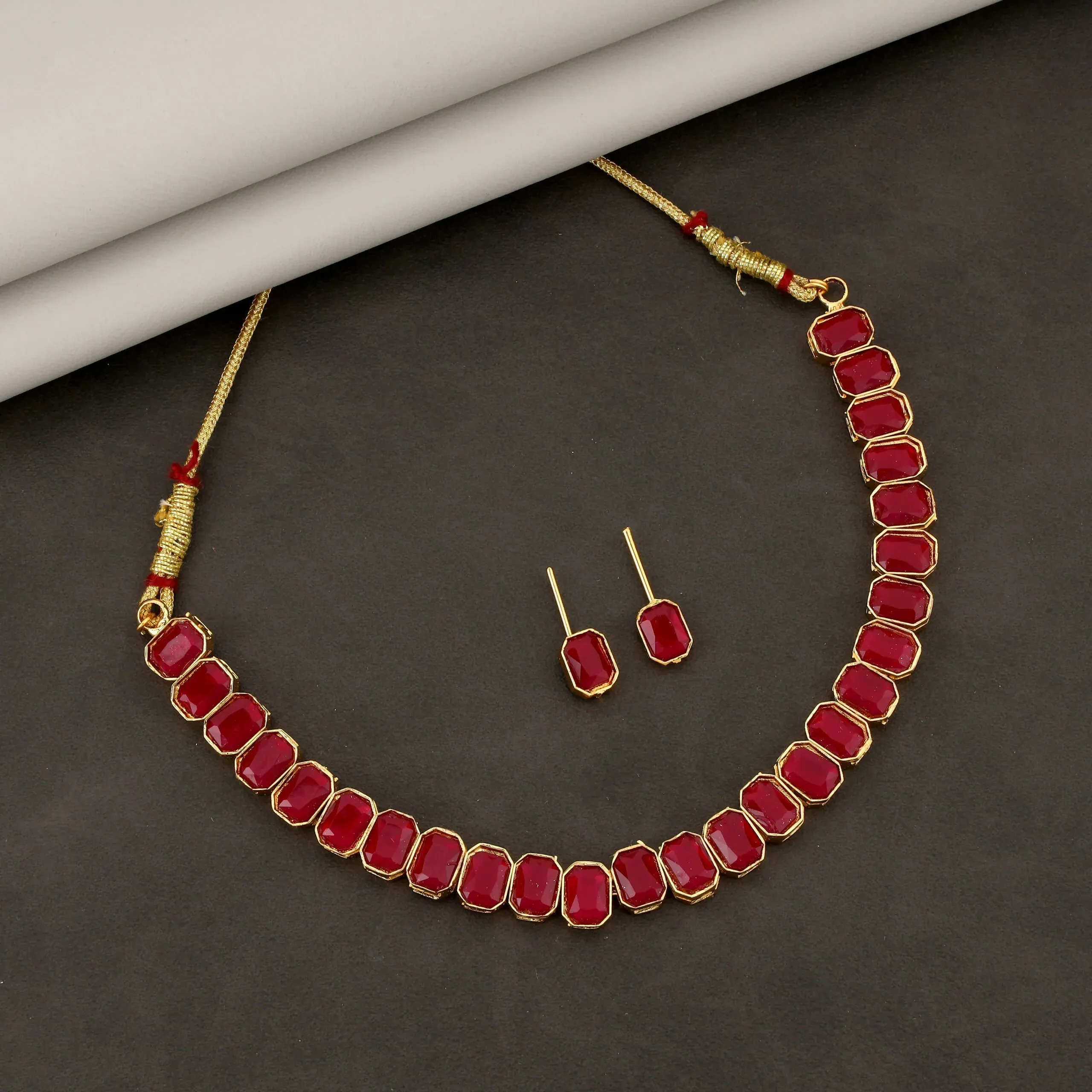 Premium Gold-Toned Choker Set with Ruby Maroon Stones – Elegant Jewellery - Buy Online at Alikart