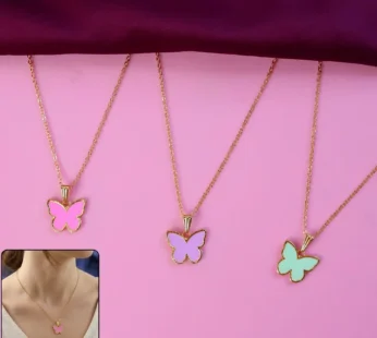 Butterfly Pendant Necklace – Feminine Soft Enamel & Gold Finish