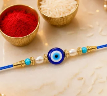 Blue Rakhi – Elegant Stone & Pearl Design for Brother