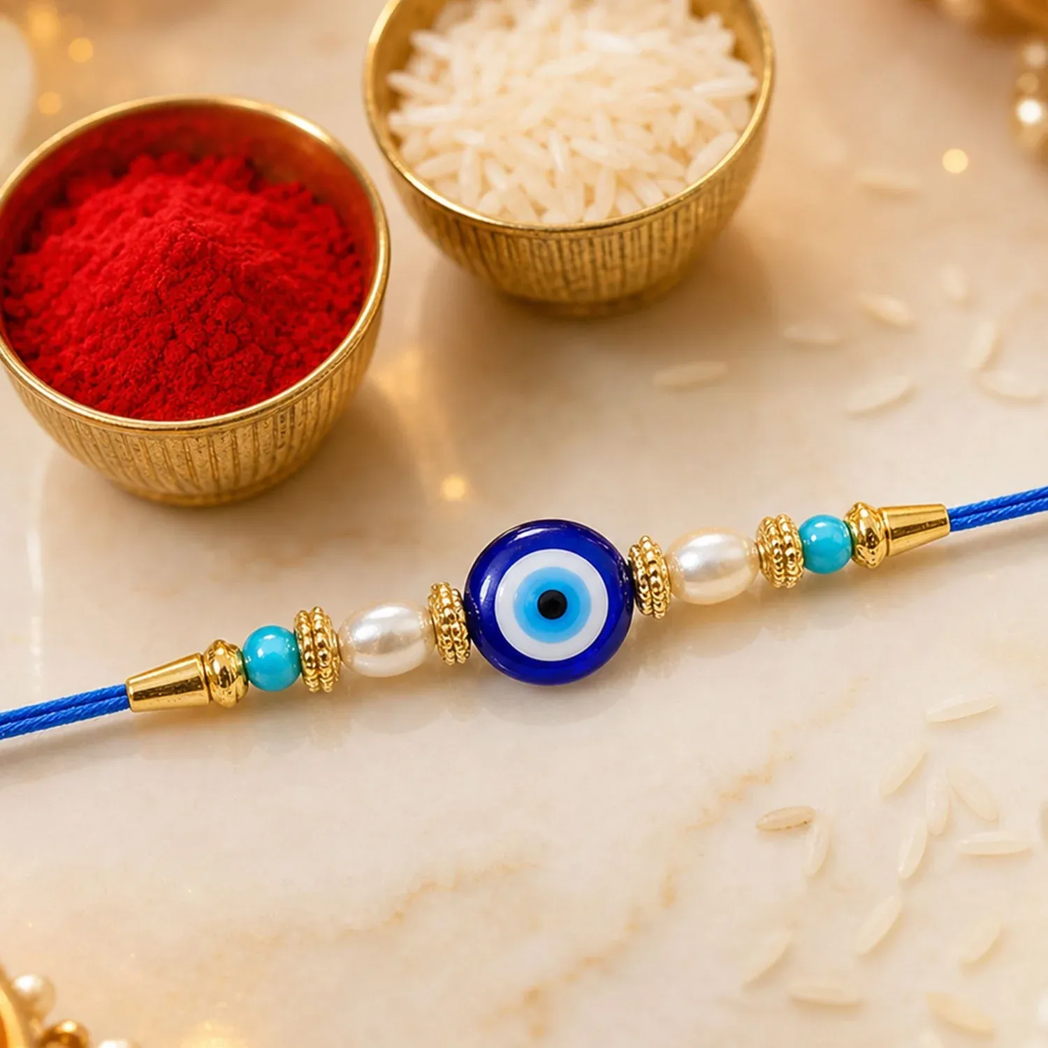 Premium Blue Rakhi – Elegant Stone & Pearl Design for Brother - Buy Online at Alikart