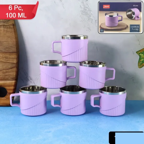 Tea Coffee Cup Set of 6 – Durable Metal Inner, Heat-Safe Sleeve