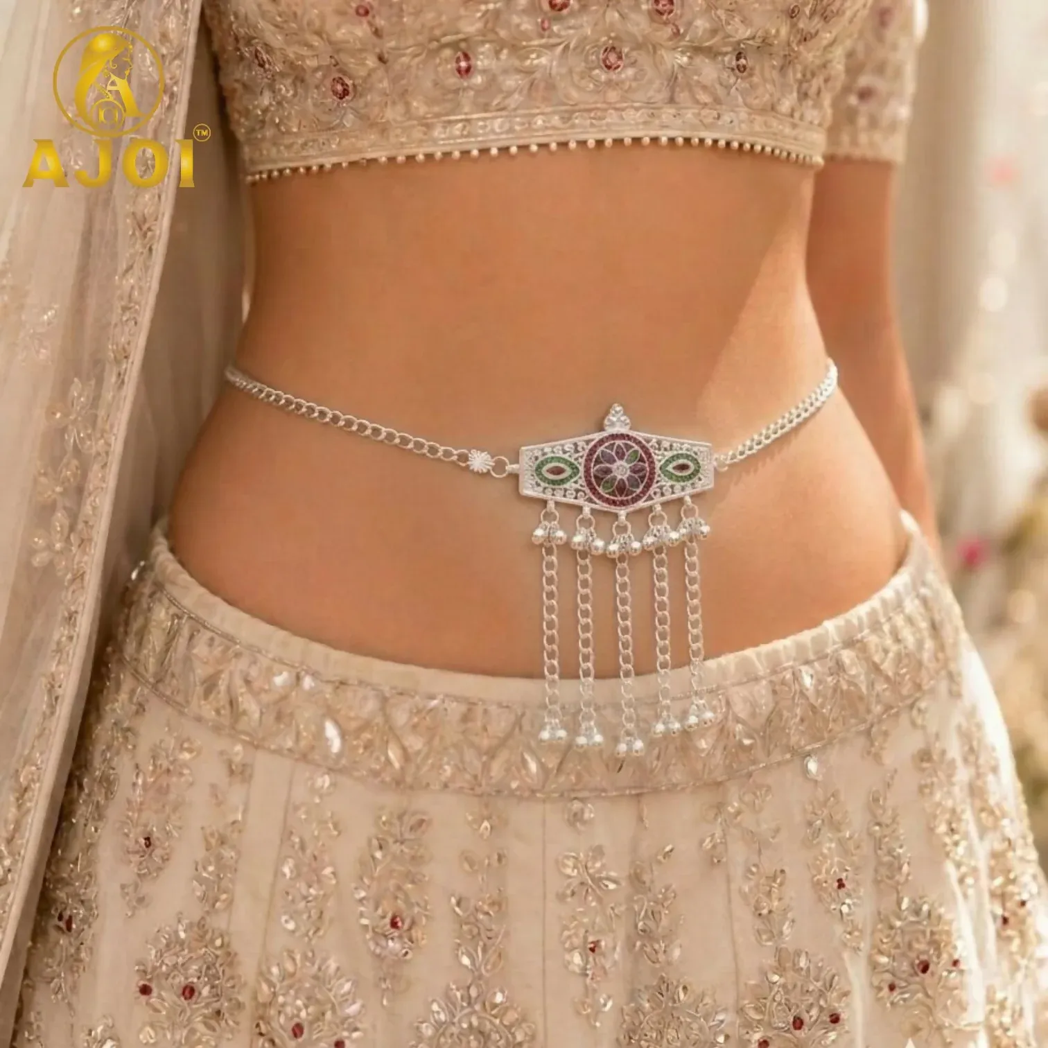 Floral Meenakari Waist Chain Bridal Kamar Patta - Detailed Feature View 1