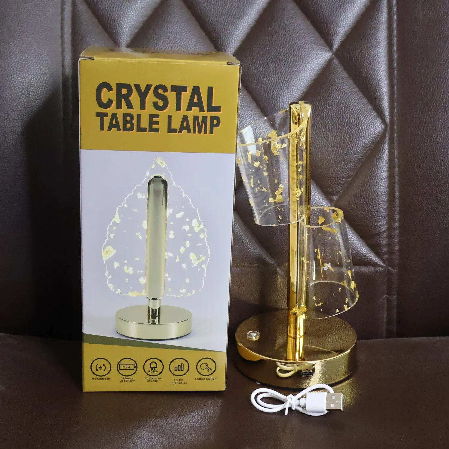 Golden Crystal LED Double Shade Table Lamp – Elegant USB Charging Light - Detailed Feature View 6
