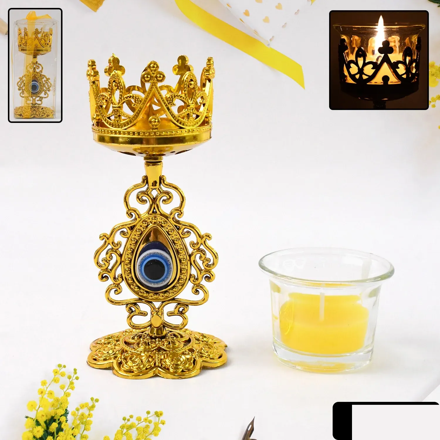 Diwali Candle Holder – Smokeless Glass Tea Light with Plastic Stand - Detailed Feature View 1