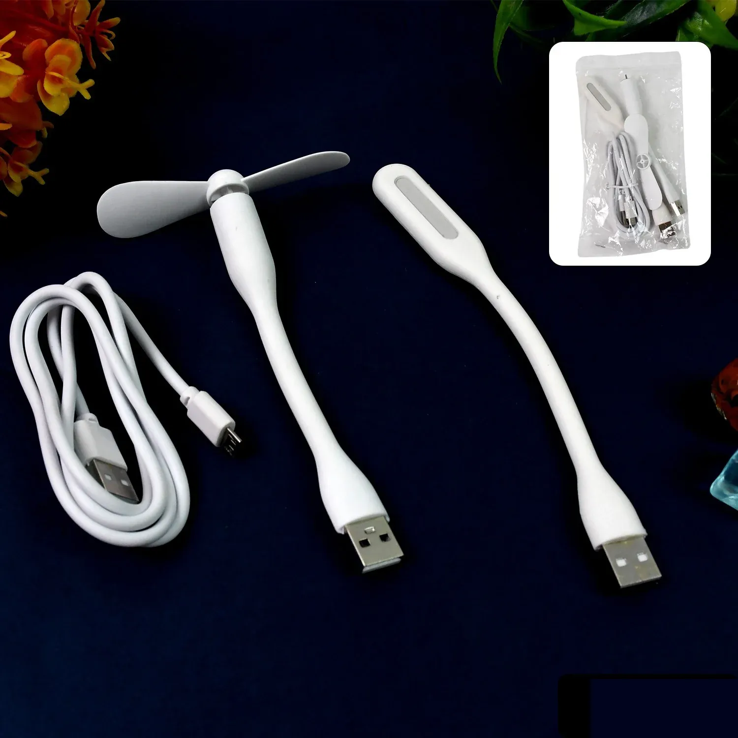 Portable USB Fan Set – Mini Fan, LED Light & Cable | Indo Glow - Detailed Feature View 1
