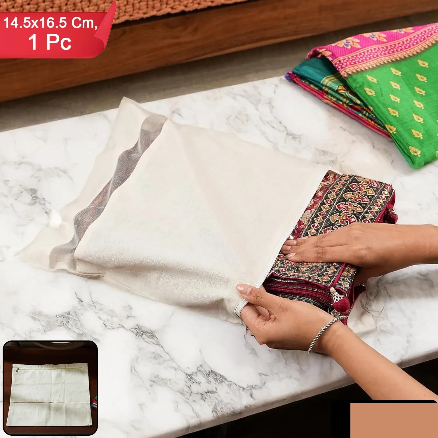 Saree Storage Bag – Zip Closure Multipurpose Organizer 14.5x16.5 cm - Detailed Feature View 1