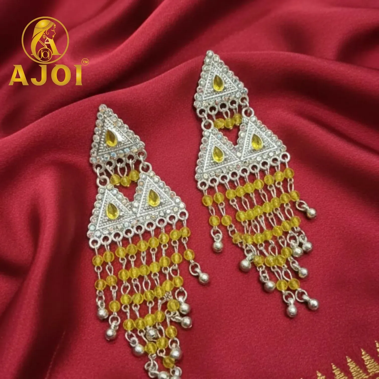 Premium Yellow Drop Silver Statement Earrings – Elegant Festive Jewelry - Buy Online at Alikart