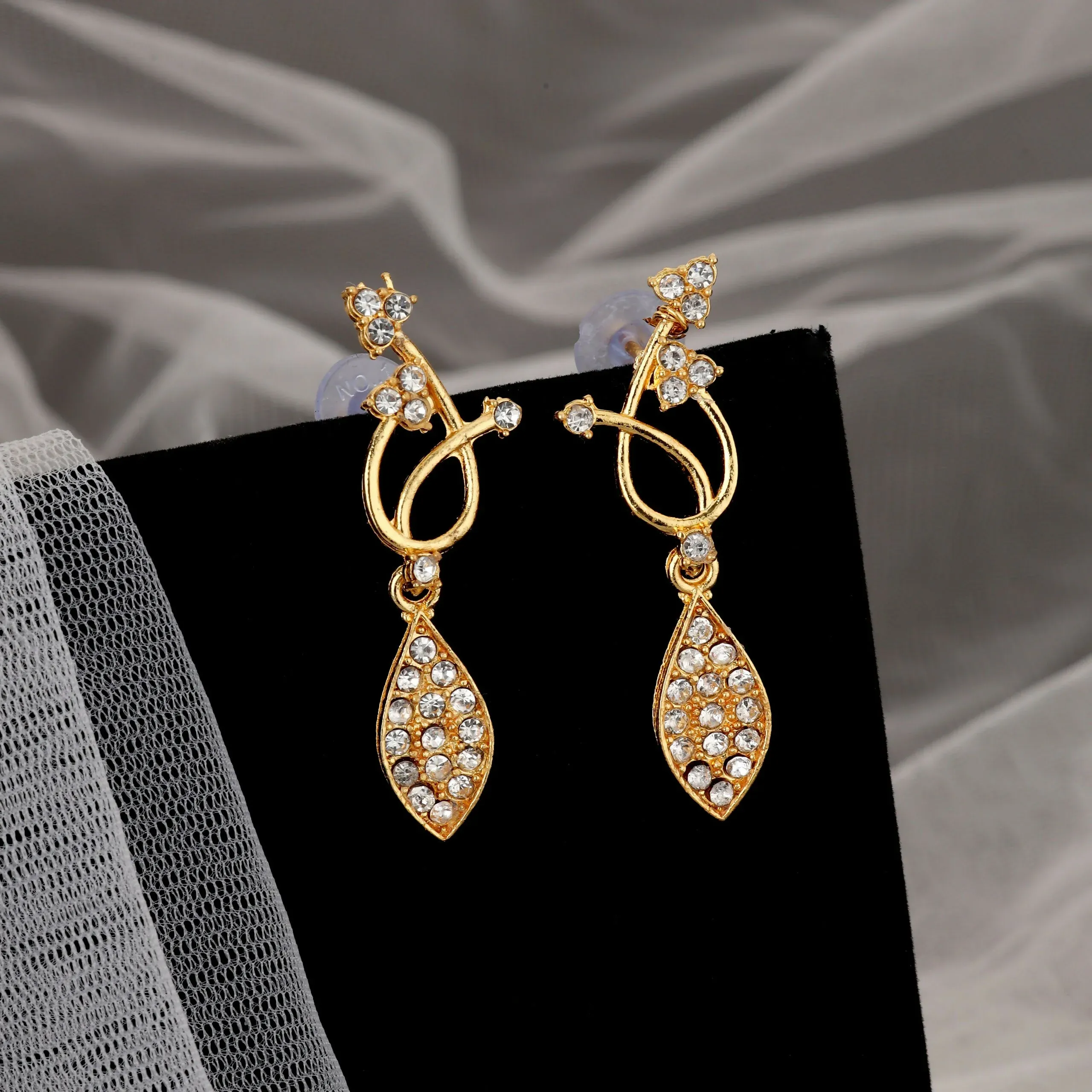 Gold-Toned Ruby & American Diamond Necklace Set – Elegant Vine Design - Detailed Feature View 1