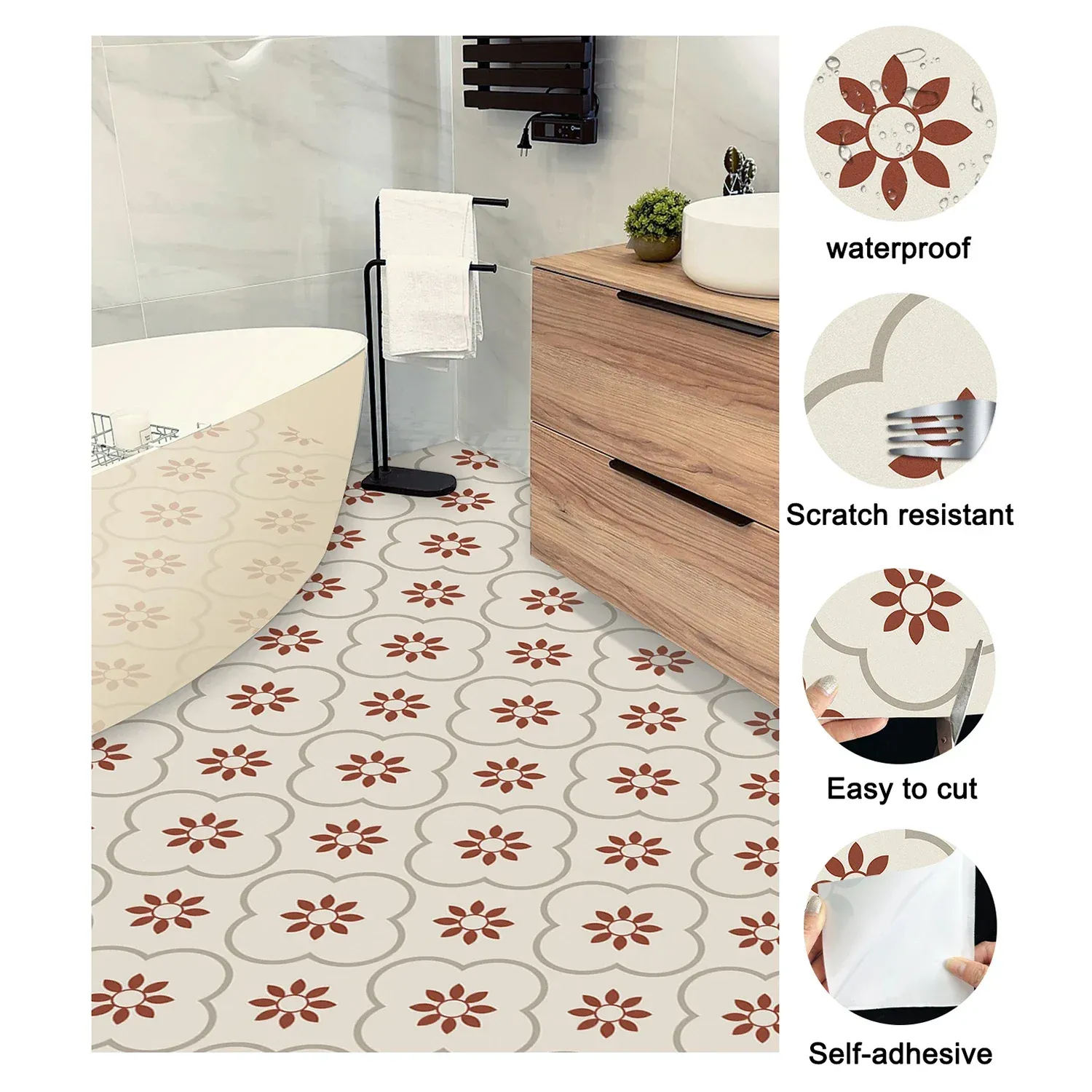 Peel and Stick Tile Stickers – Waterproof DIY Decor | Styleva - Detailed Feature View 1