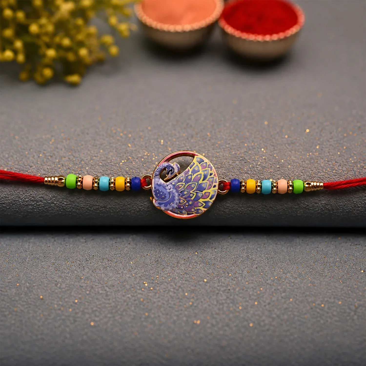 Premium Peacock Rakhi – Vibrant Multicolor Beads for Raksha Bandhan - Buy Online at Alikart