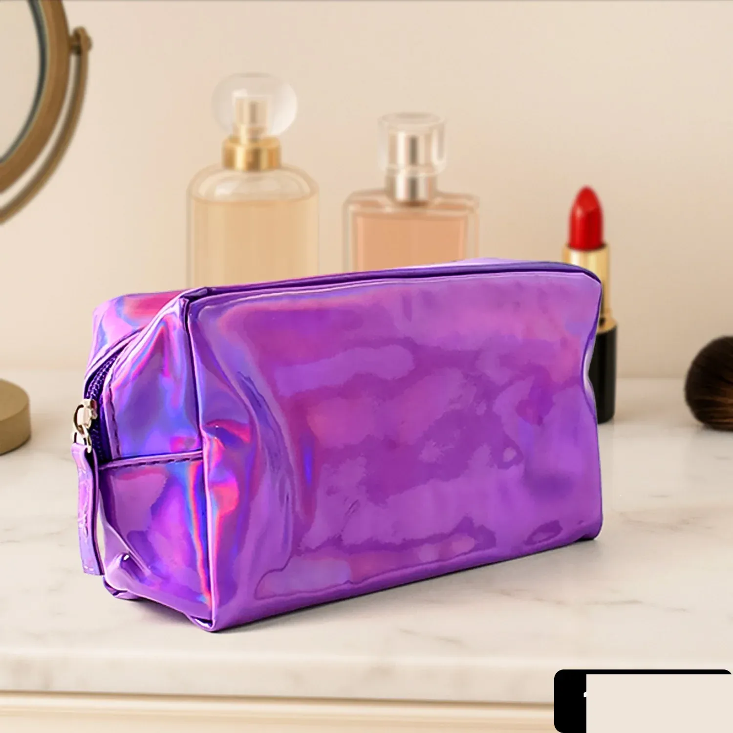 Holographic Waterproof Travel Cosmetic Pouch – Stylish & Durable - Detailed Feature View 1