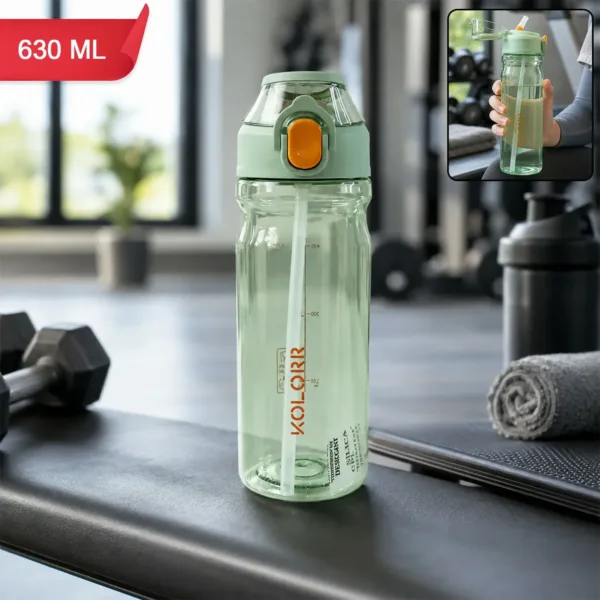 KOLORR Leakproof Flip-Top Sports Water Bottle with Straw for Gym Use (630ML)