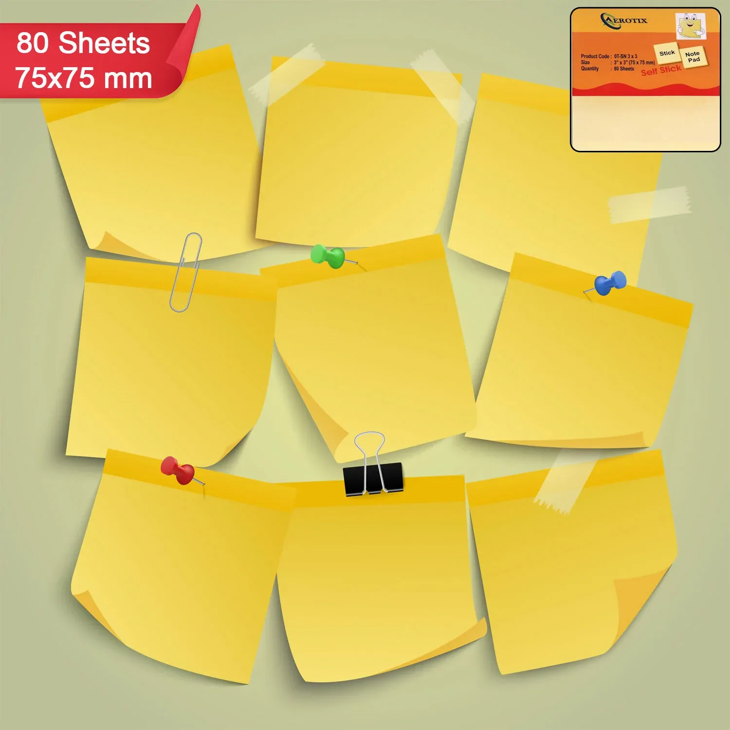 Premium Sticky Notes Pad Yellow – Strong Adhesive & 75×75 mm Size - Buy Online at Alikart