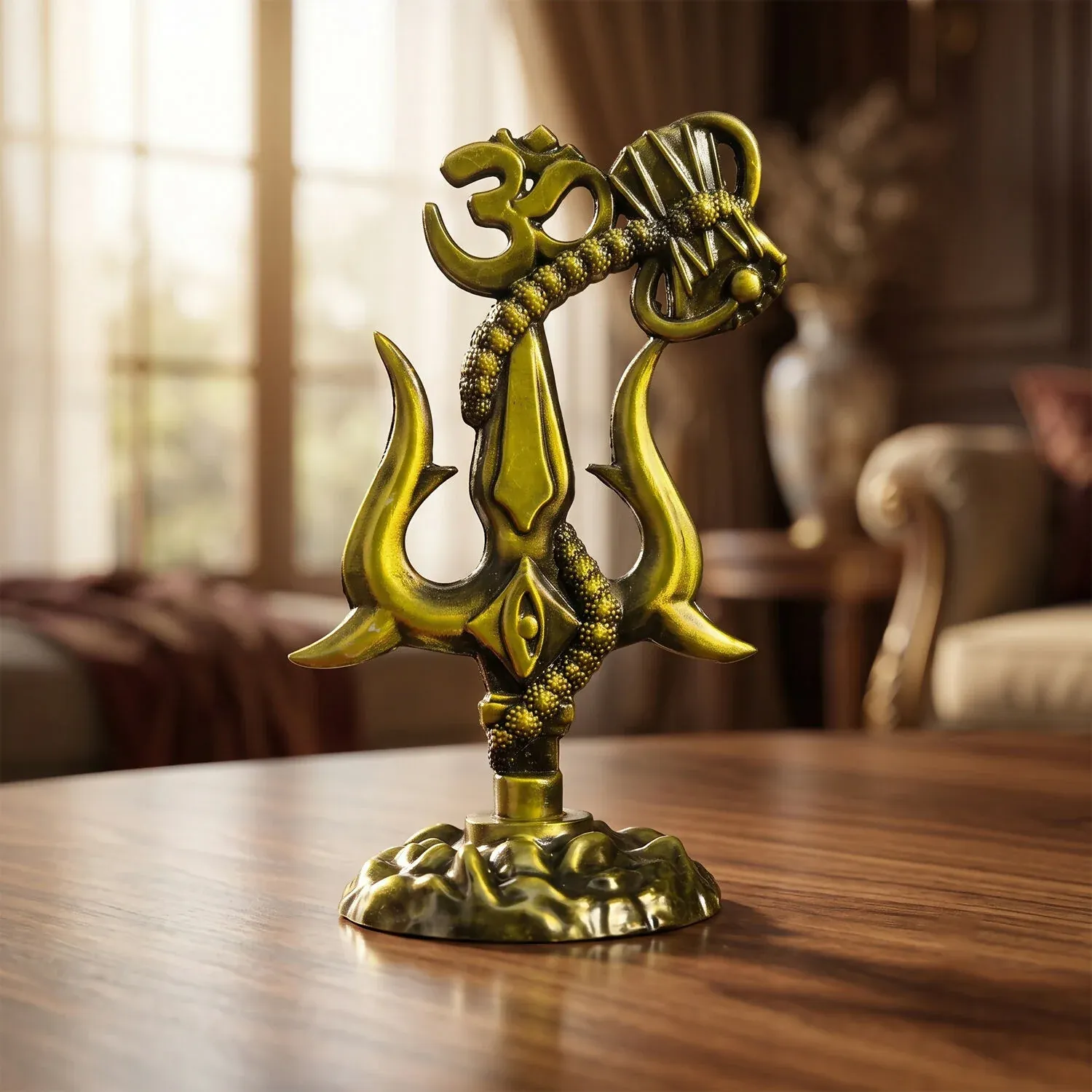 Premium Om Trishul Antique Gold Finish Spiritual Idol Statue for Home Mandir Décor - Buy Online at Alikart
