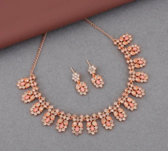 Floral Jewellery Set – Rose Gold-Toned Pink Petal Design