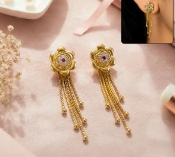 Gold Layered Blossom Dangle Earrings with Multi-Strand Chain Tassel…