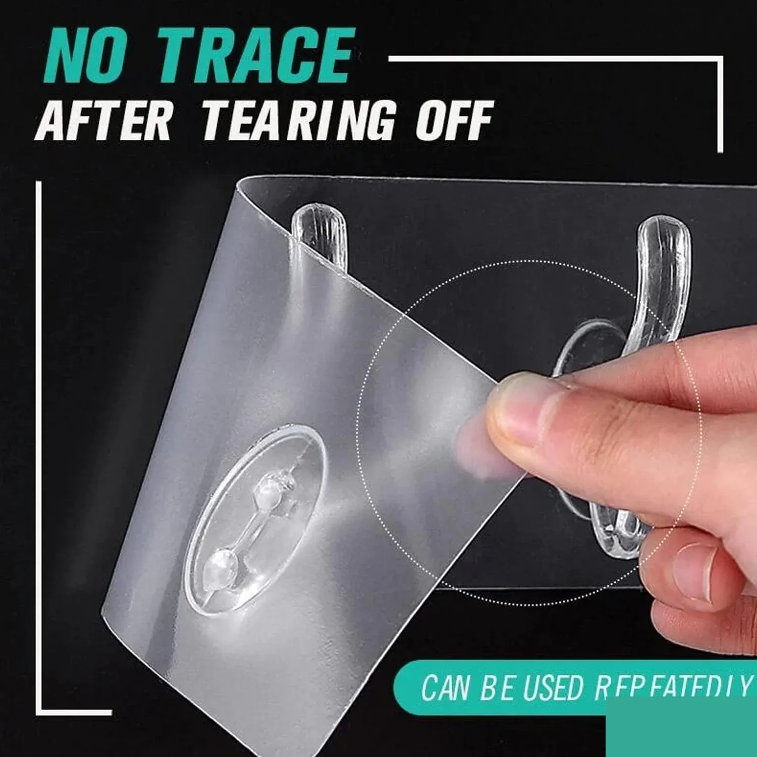 Adhesive Wall Hooks – Transparent & Heavy-Duty 5 Pc | GlimmerHome - Detailed Feature View 4