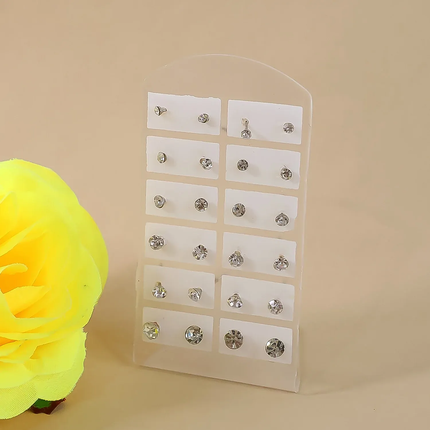 Premium Silver-Plated Stud Earrings Set of 12 – Elegant Single Stone Design - Buy Online at Alikart