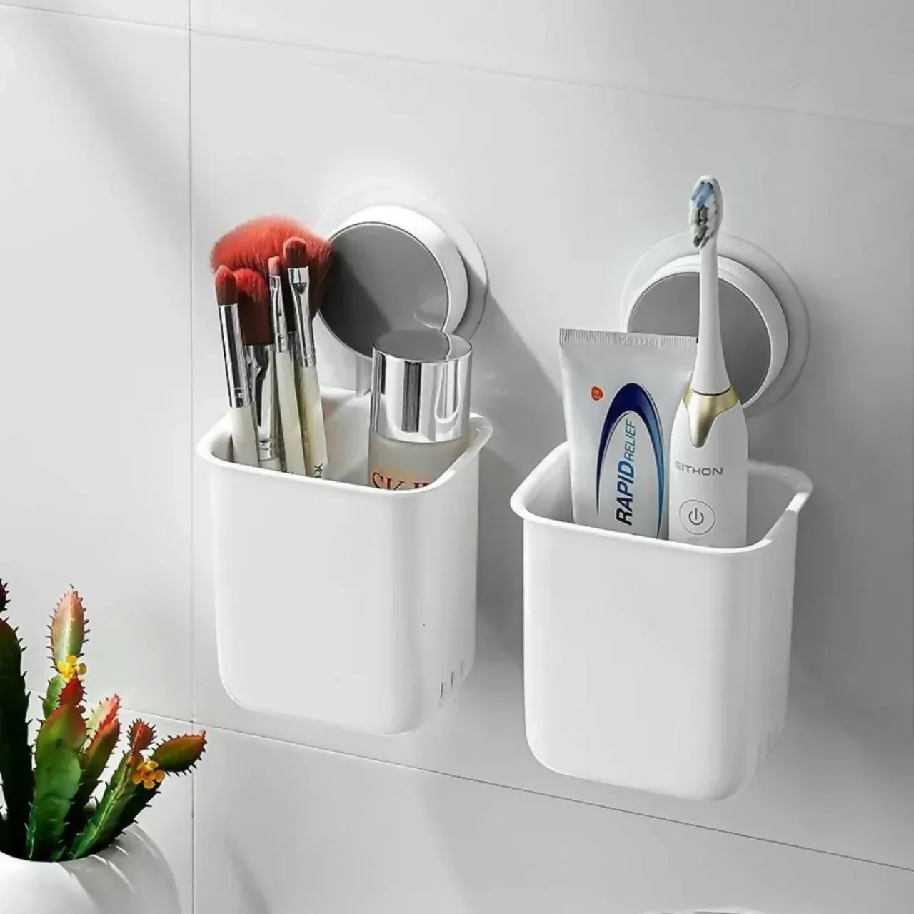 Toothbrush Holder Pack of 2 – Wall-Mounted Multi Grip Bathroom Organizers - Detailed Feature View 1