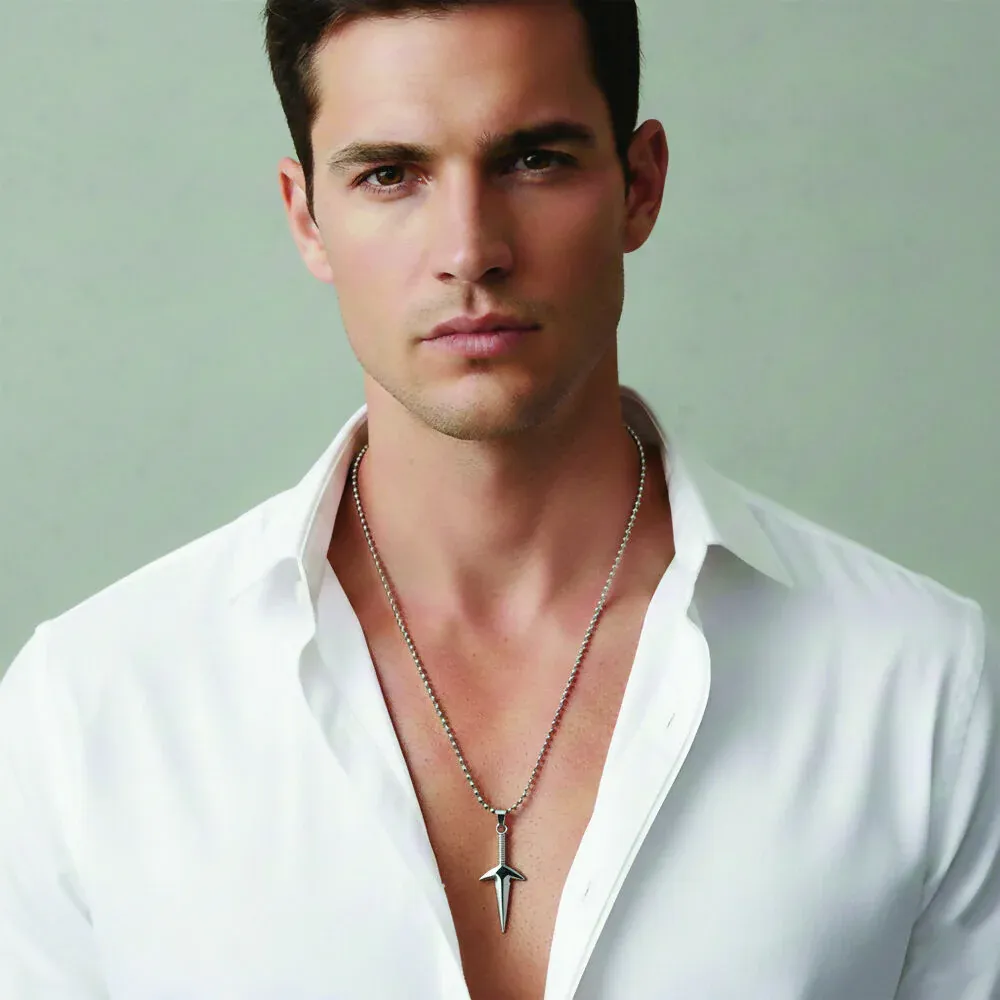 Silver Tone Arrow Chain Pendant – Stylish Men's Accessory - Detailed Feature View 1