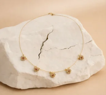 Ruby Floral Necklace – Elegant Gold-Plated Women’s Jewelry