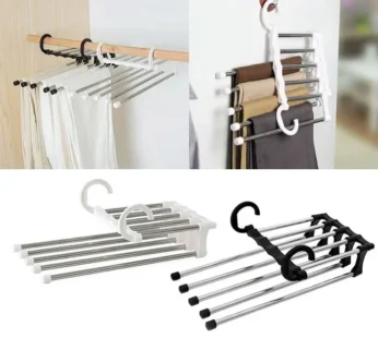5-in-1 Stainless Steel Cloth Hanger – Multi-Layer Space Saving Wardrobe Organizer (Random color-Pack of 1)